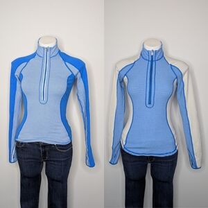 Lululemon Run U-Turn Reversible Blue White 1/2 Zip Long Sleeve Pullover XS/S